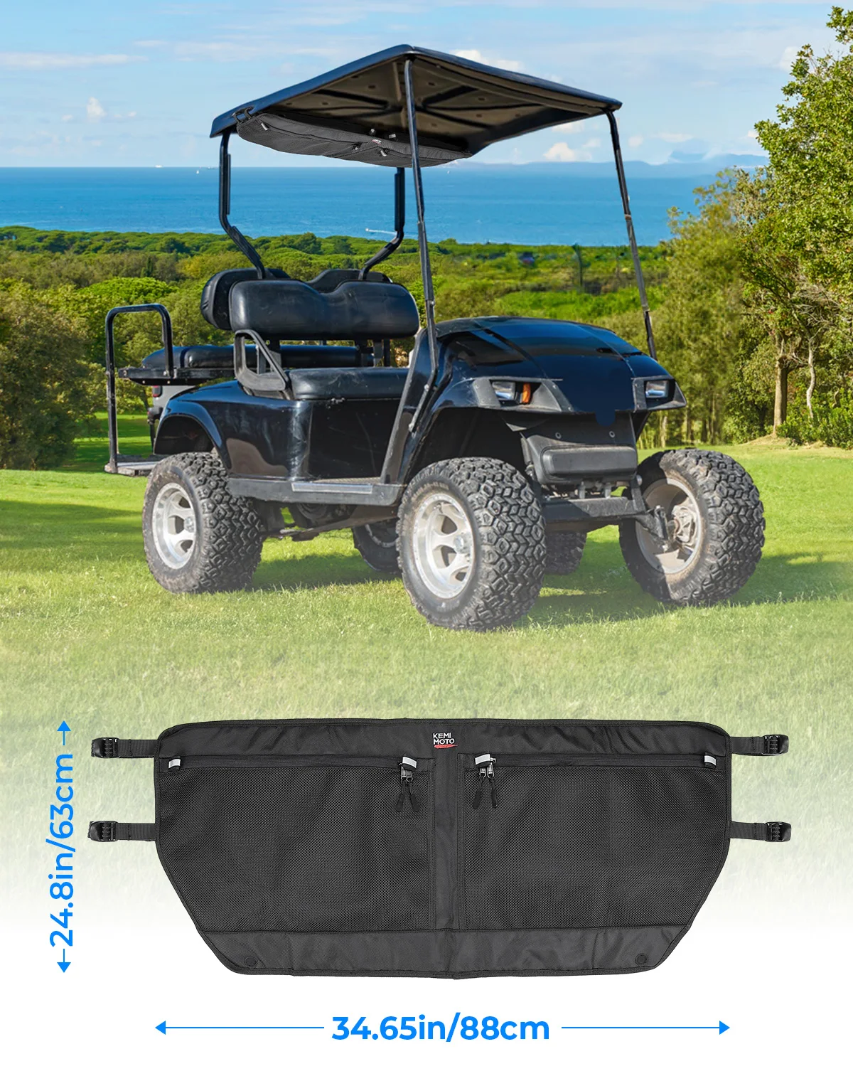 Golf Cart Overhead Storage Bag For EZGO TXT 1993-2013 2 Passenger 1680D Water-resistant Organizer No Drilling Required Black