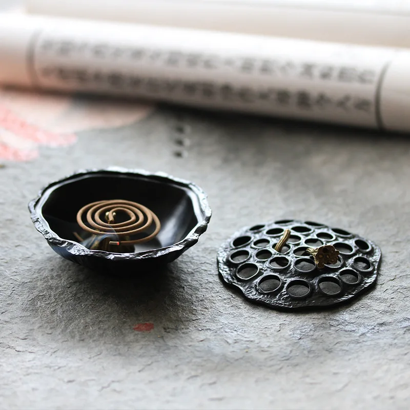 Zen Lotus Alloy Incense Burner with Fireproof Cotton Creative Lotus Cone Coil Holder for Home Office Meditation Decor