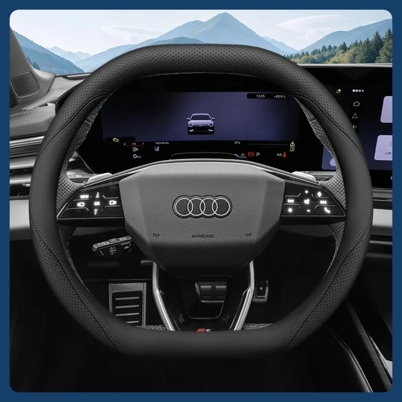 Genuine Leather Anti Slip Steering Wheel Cover For Audi Q6 Q4 e-tron S e-tron GT 2025 Auto Interior Accessories