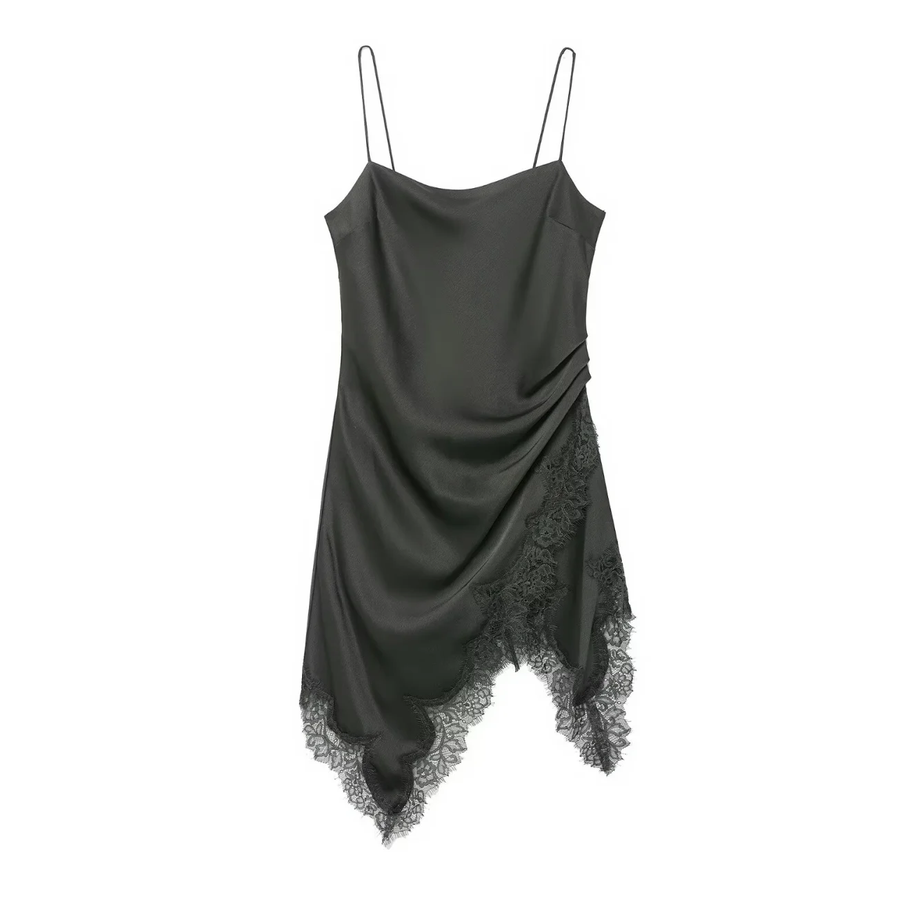Women Lace Underwear Sling Dress Female Fashion Summer New Asymmetric Satin Texture Mini Dresses French Chic Lady Evening Dress