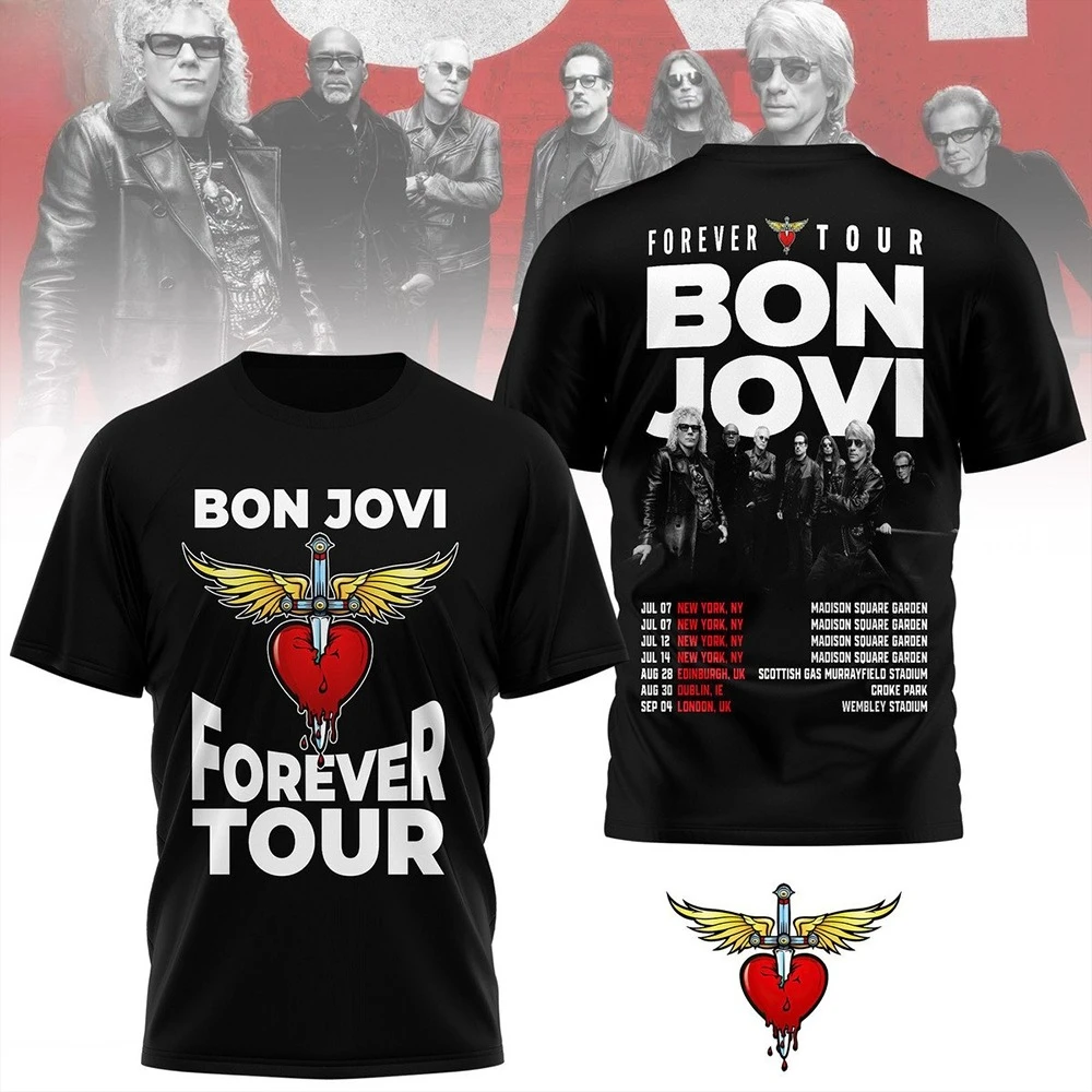 Hot Bon Jovi Forever Tour 2026 Cotton Unisex T Shirt Summer O-neck Men Women Y2k Rock Band Graphic Short Sleeve Tshirt Fan Gift