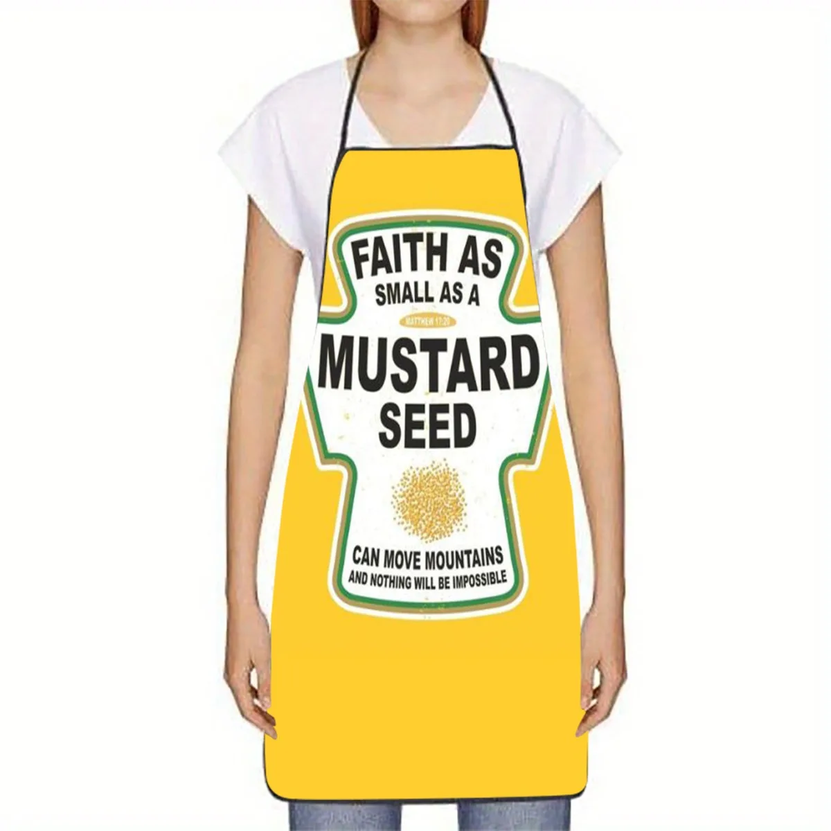 2025 [Open ] One Faith_Can_Move_Mountains Print Sleeveless Polyester Apron Unisex Household Home Kitchen Baking Work Apron