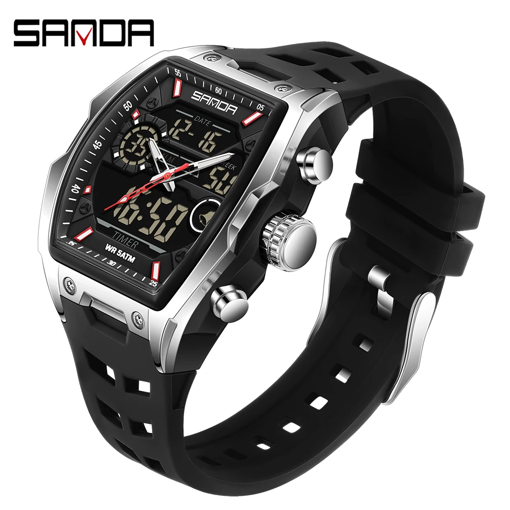 Men's Electronic Watch with Big Dial and Dual Display