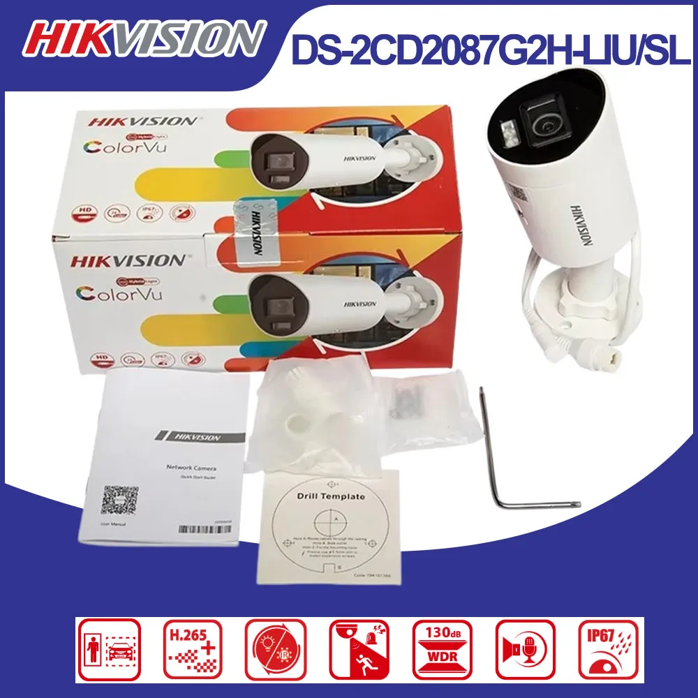 Hikvision DS-2CD2087G2H-LIU/SL 8MP ColorVu Bullet IP Camera Hybrid Light PoE Two-Way Audio Human Detection WDR H.265+ IP67 CCTV