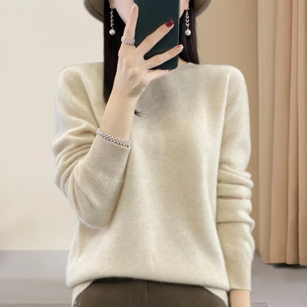 Women Sweater Cozy Crew Neck Knitting Sweaters for Women Soft Faux Cashmere Jumper Tops Lightweight Warm Fall Sweaters Loose Fit