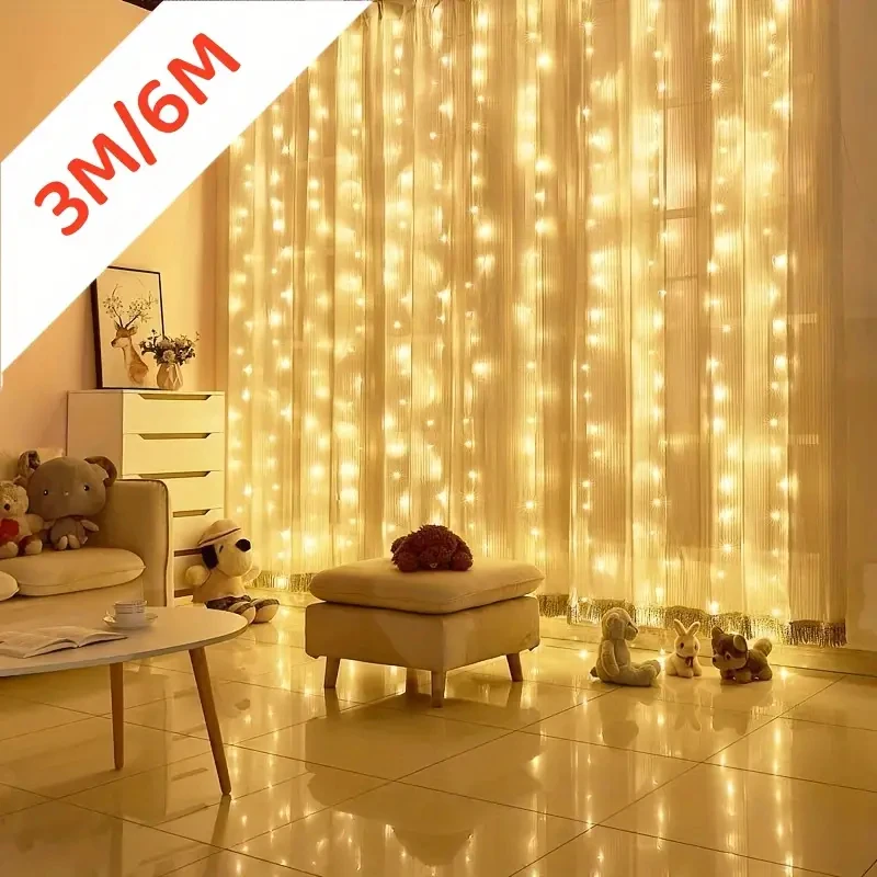 

New Year 2025 Christmas Holiday LED Decoration Lights Fairy Bedroom String Garland Lighting Curtain Lights with Remote Control