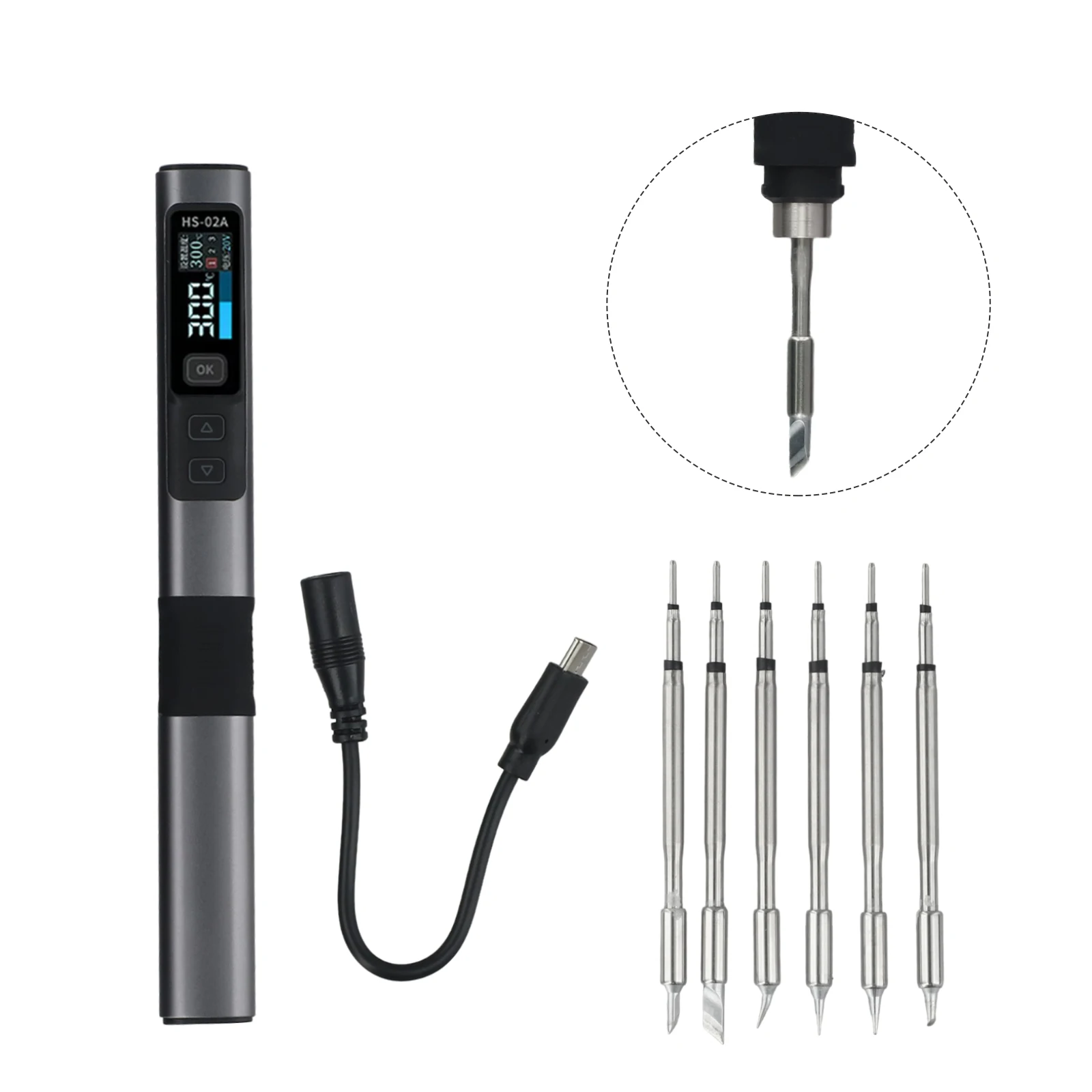 For FNIRSI HS02A Smart Electric Soldering Iron PD 100W Constant Temperature Kits Smart Soldering Iron + 6 Soldering Tips Tools