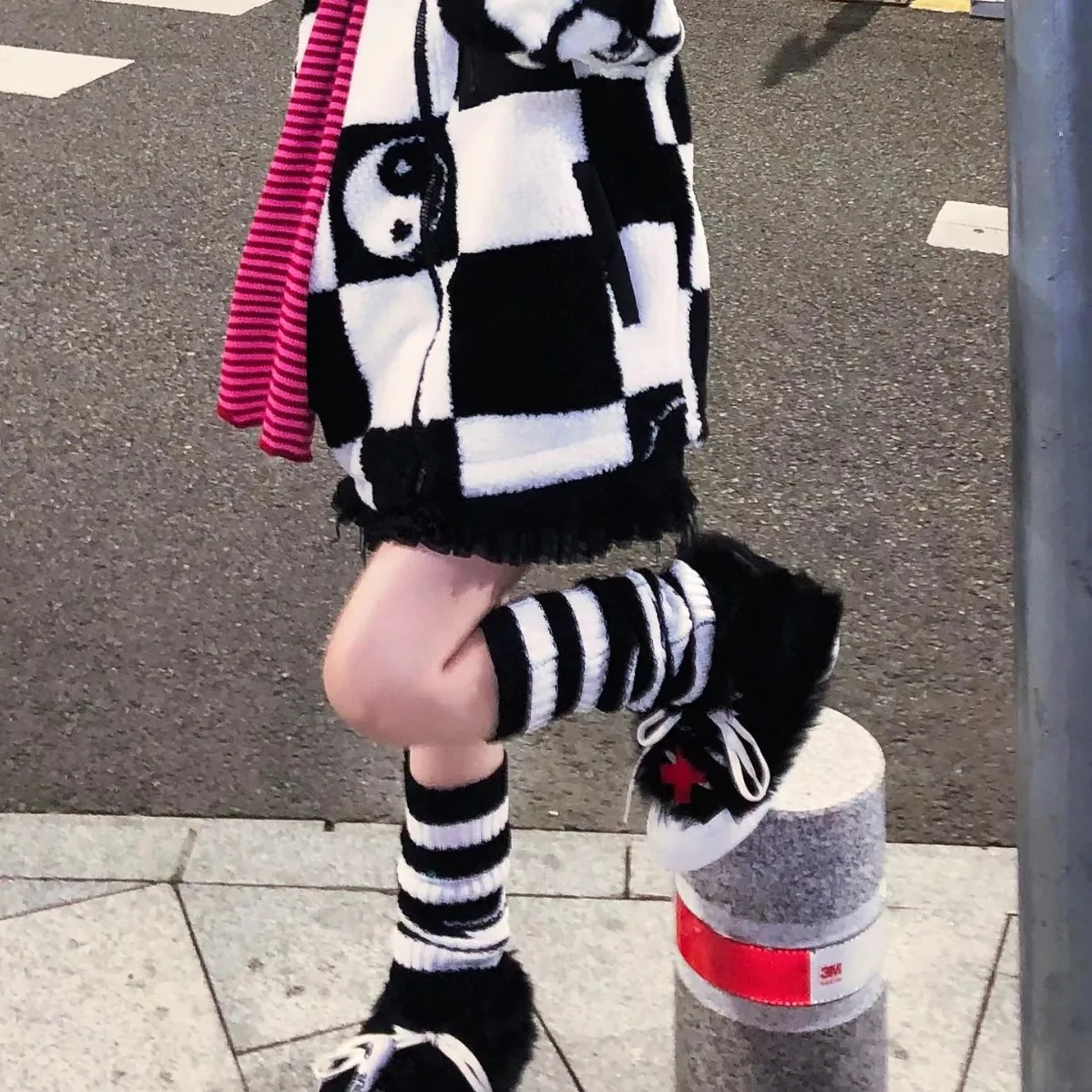 Autumn Winter JK Spice Girls College Foot Cover Warm Pile Socks Boot Cover Black White Striped Knitted Leg Warmers Women