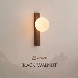 Walnut Wood Milk white Glass Sphere, Wabi-sabi Modern style, Wall light Sconces for Bedroom, Living, Aisle balcony, Bedside