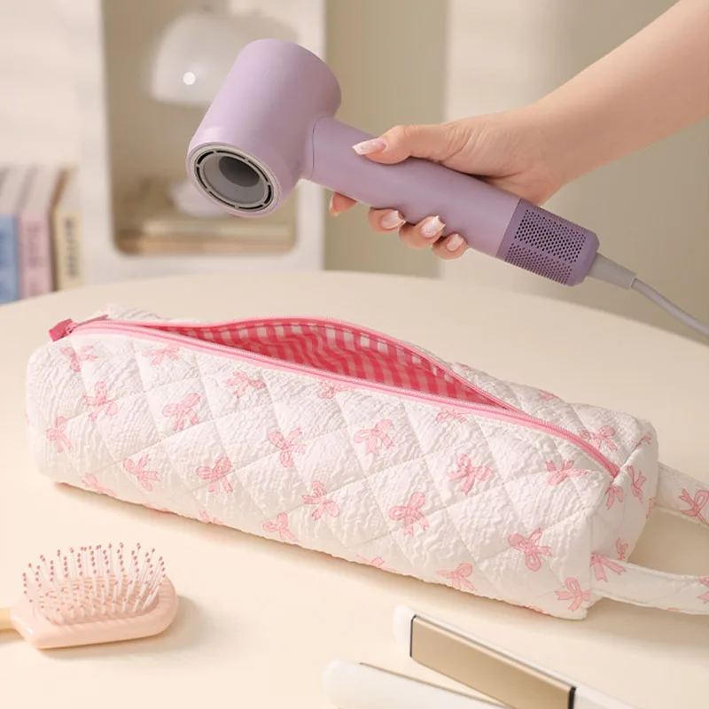 Cute Quilted Hair Dryer Bag Heat Resistant Travel Pouch Large Capacity Styling Tool Organizer Case for Curling Iron Straightener