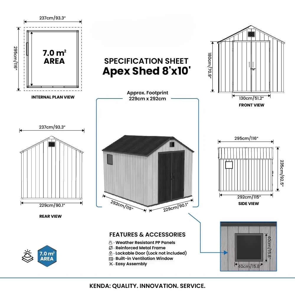 Customize Series 8x10 ft Apex Storage Shed-Patented Under-Hung Hinge Anti-Corrosion Finish 15mm Structural Walls Level 11