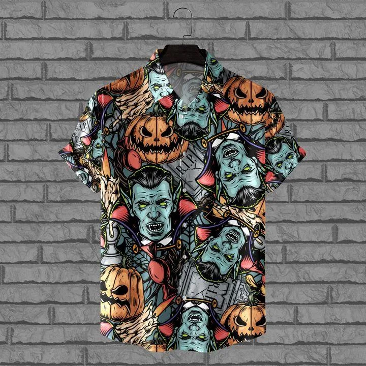 New Hawaii Shirts Halloween Short Sleeve Button Up Cartoon Shirts Summer Oversize for Men And Women