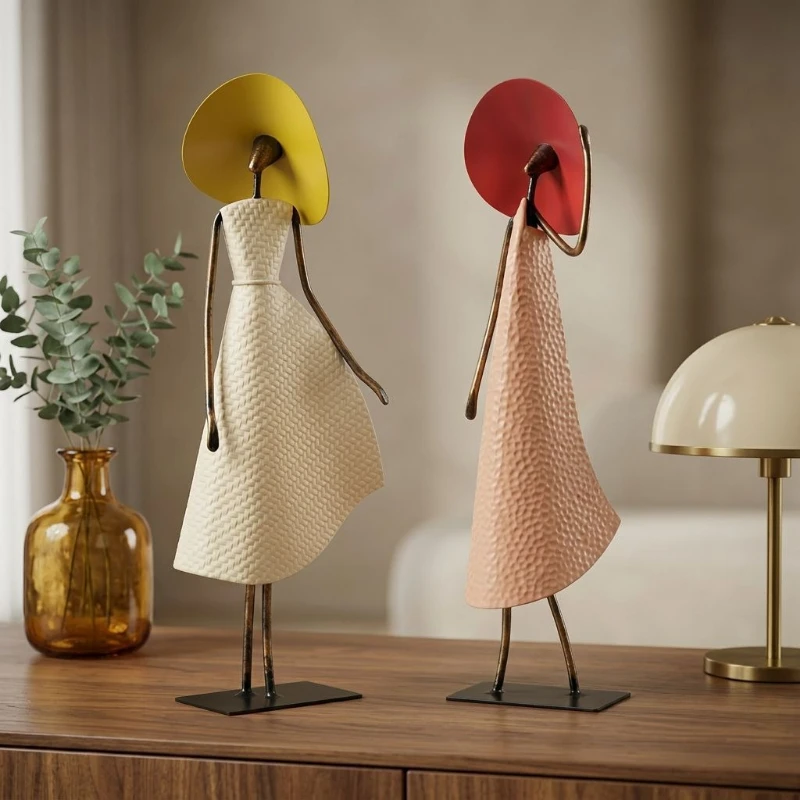 Creative wrought iron lady decorative ornament modern simple home crafts desktop decoration