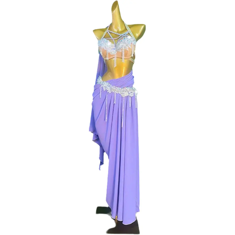Buikdans volwassen jurk met strass steentjes, hoogwaardige minimalistische geplooide mantel, professionele Samba-kleding voor dames