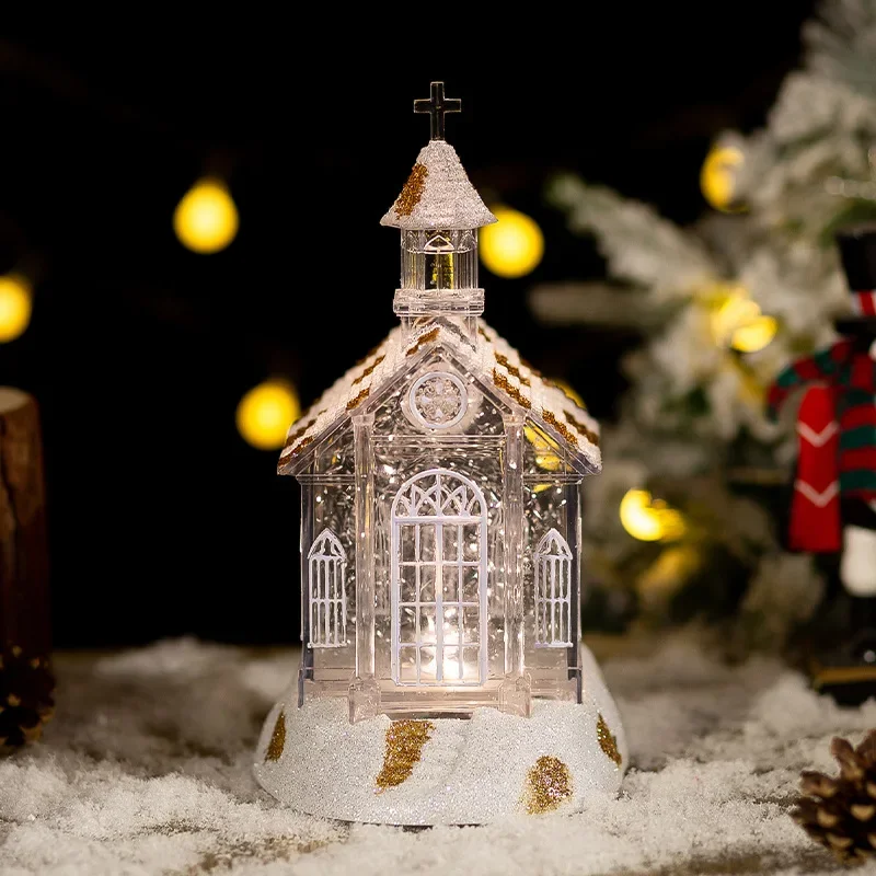 

Small Lighted Christmas House LED Decorative Church Snow Globe Crystal Festival Ornaments for Holiday Gift Portable Decoration