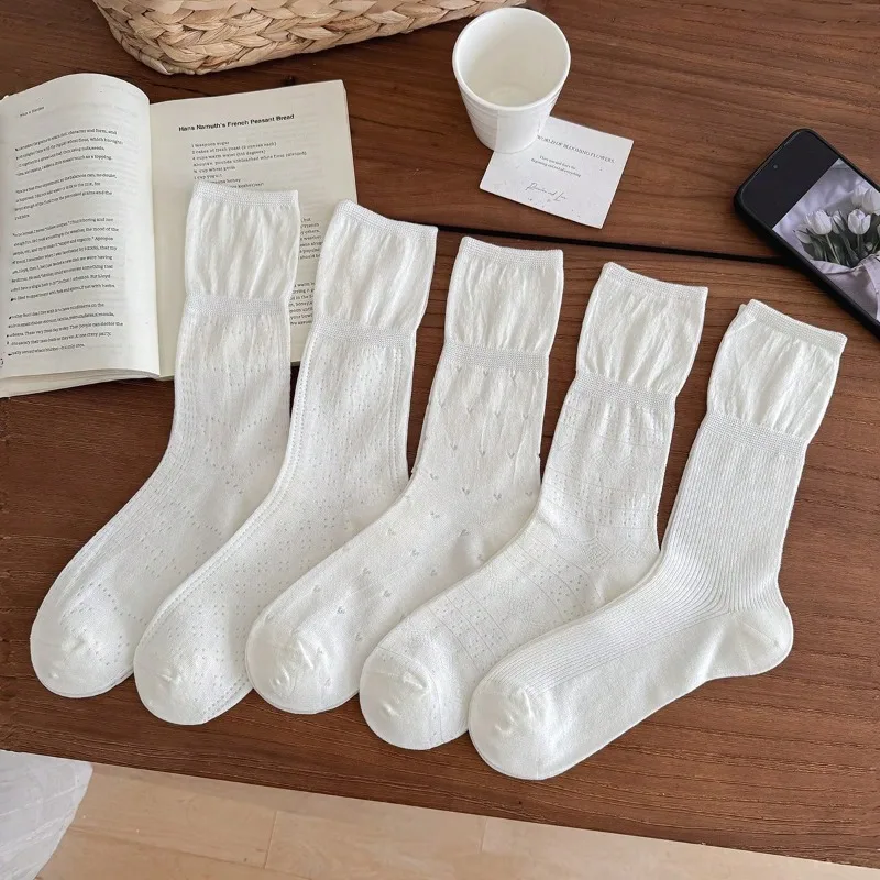 Women White Socks Cotton Spring Summer New Fashion Solid Color Thin Casual Simple Crew Socks For Women Korean Style Daily