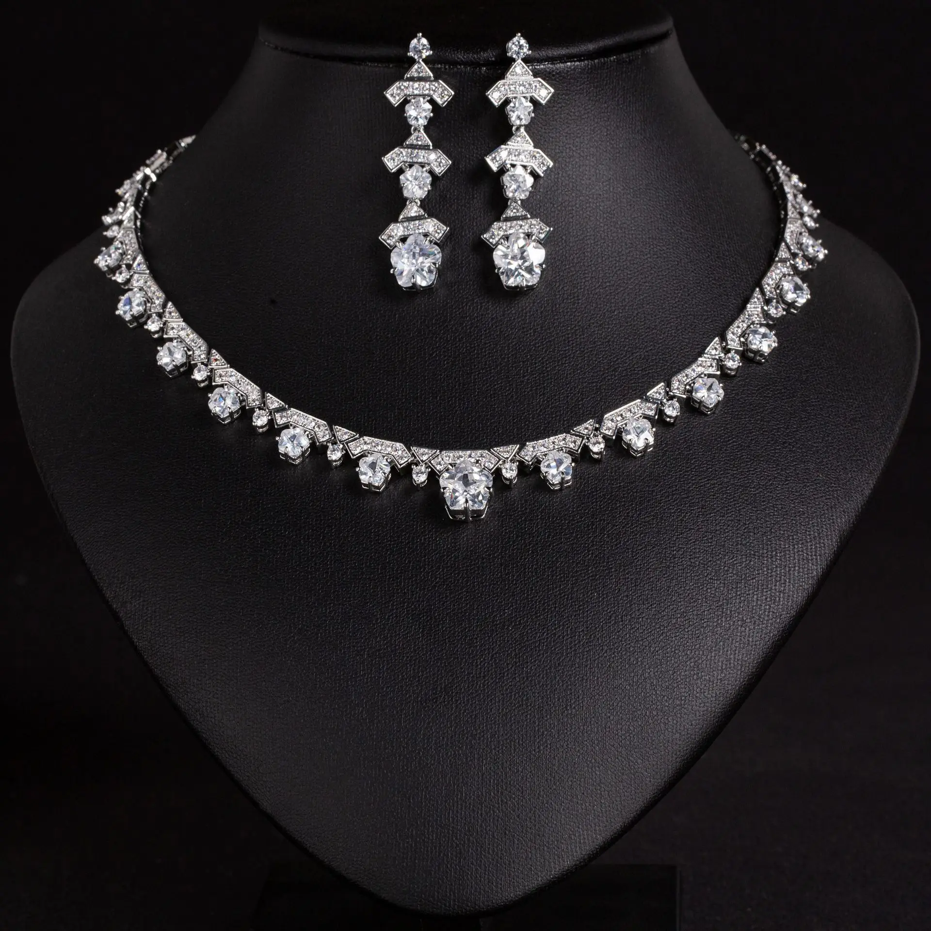 HIBRIDE Light Luxury Fashion Jewellery Multi Colour Flower Necklace Earrings 2 Pcs Nigeria Party Wedding Gift Travel Women S-802