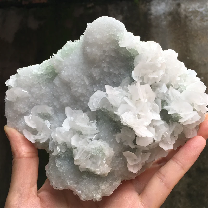 734g Natural Flake Petal Calcite (Fluorescence ) With Green Fluorite And Crystal Quartz Symbiosis Mineral Specimen Home Decor