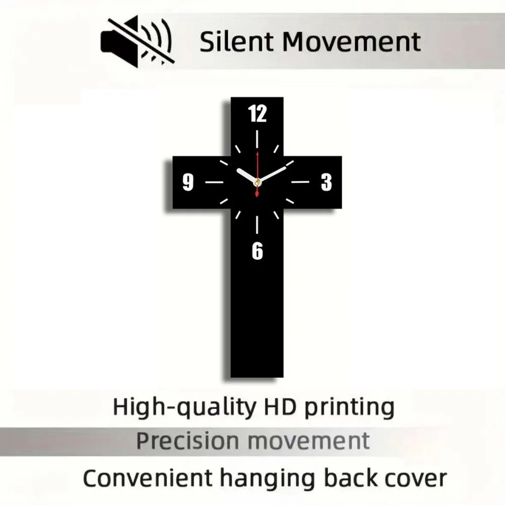 Minimalist Solid Wood Cross Wall Clock Silent Non-ticking Wooden Cross Clock Wall Decor Decorative Quartz Wall Clock Study Room