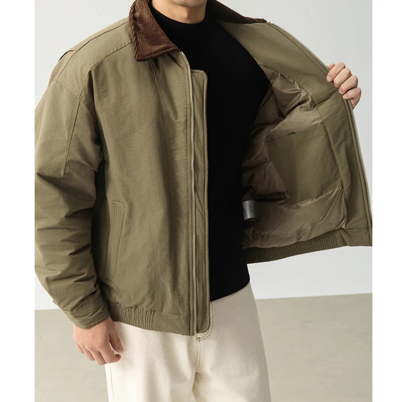 

Men's Winter American Sle Barn Light Corduroy Patchwork down Jaet ort Warm White Du down Workwear Outerwear Coat