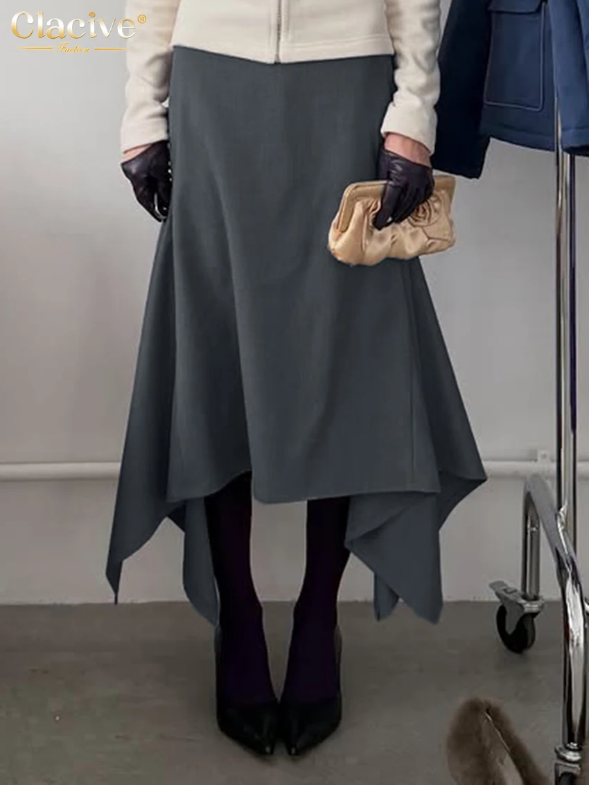 

Модная свободная серая офисная женская юбка Clacive, осень 2026, с высокой талией, миди, элегантная классическая плиссированная юбка, женская одежда