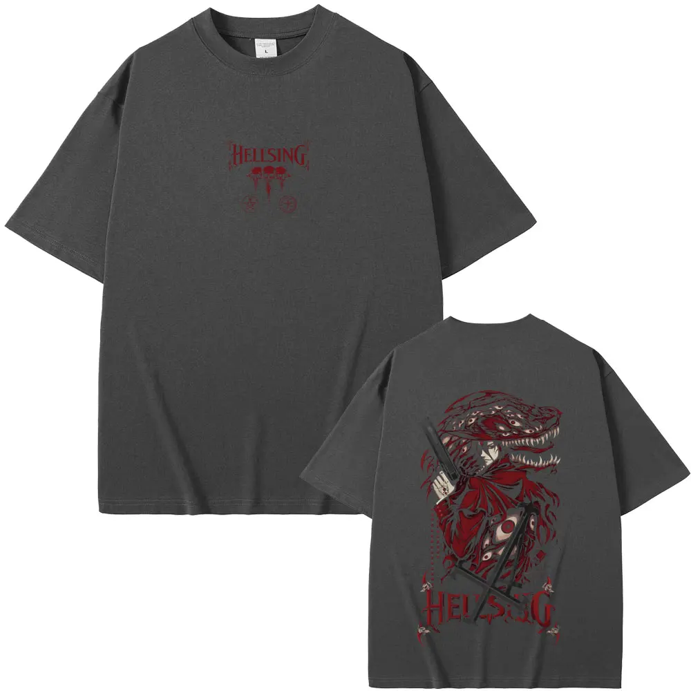 Anime Hellsing T Shirts Vampire Alucard Merch T-shirt Men Women Manga Gothic Oversized Streetwear Unisex Soft Cotton Tshirt Tops
