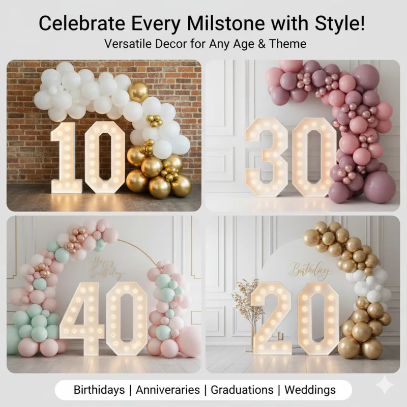 Interlocking Mosaic Large LED Marquee Numbers Reusable Easy Assembly Balloon Frame For Birthday Party Baby Shower Decoration New
