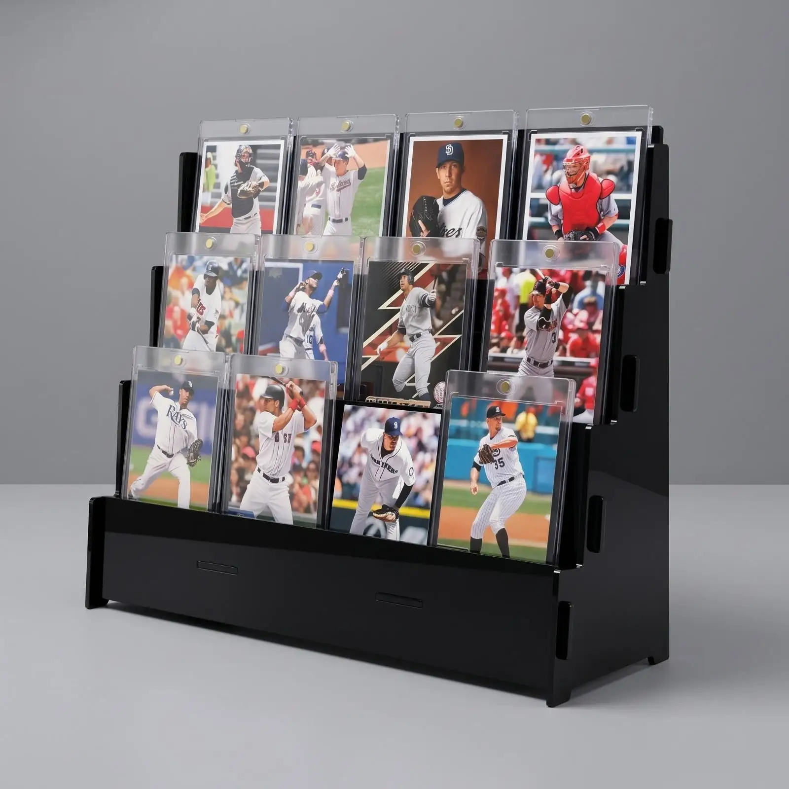 Acrylic Stepped Card Display Stand Clear Holder Rack for Pokemon Card Collection Desk Organizer 4 Tier Showcase