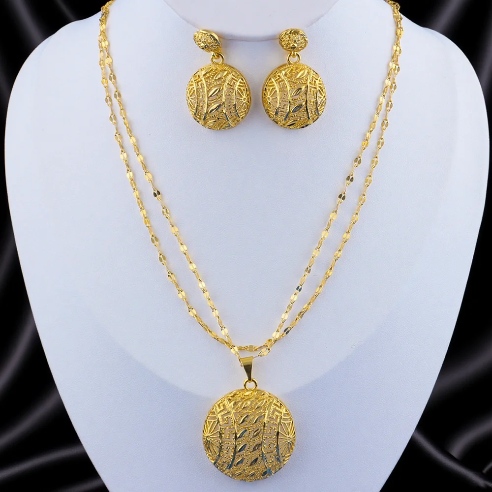 

Dubai 24K Gold Plated Warped Geometry Necklace Earrings Jewelry Set For Women African Indian Nigeria Bridal Wedding Party Gift