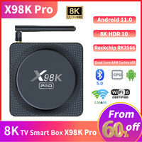 X98K Pro Smart TV Box 8K Android 11.0 Rock Chip RK3566 Quad Core A55 4GB 32GB HD 1000M Dual Wifi Set Top Box Media Player TV Box