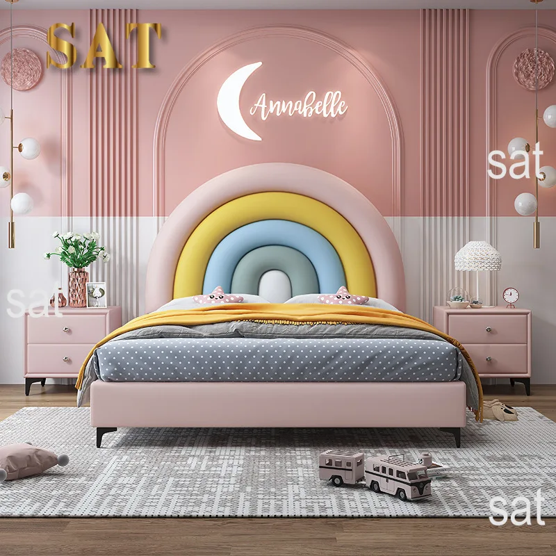 #For high quality kids bed creative luxury girl unique storage cute upholstered wooden furniture leather soft kids bed