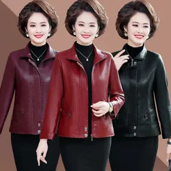 Middle Aged Elderly Mother Short Leather Coat Autumn Winter High Quality Sheepskin Leather Jacket Women 2023 New Soft PU Outwear