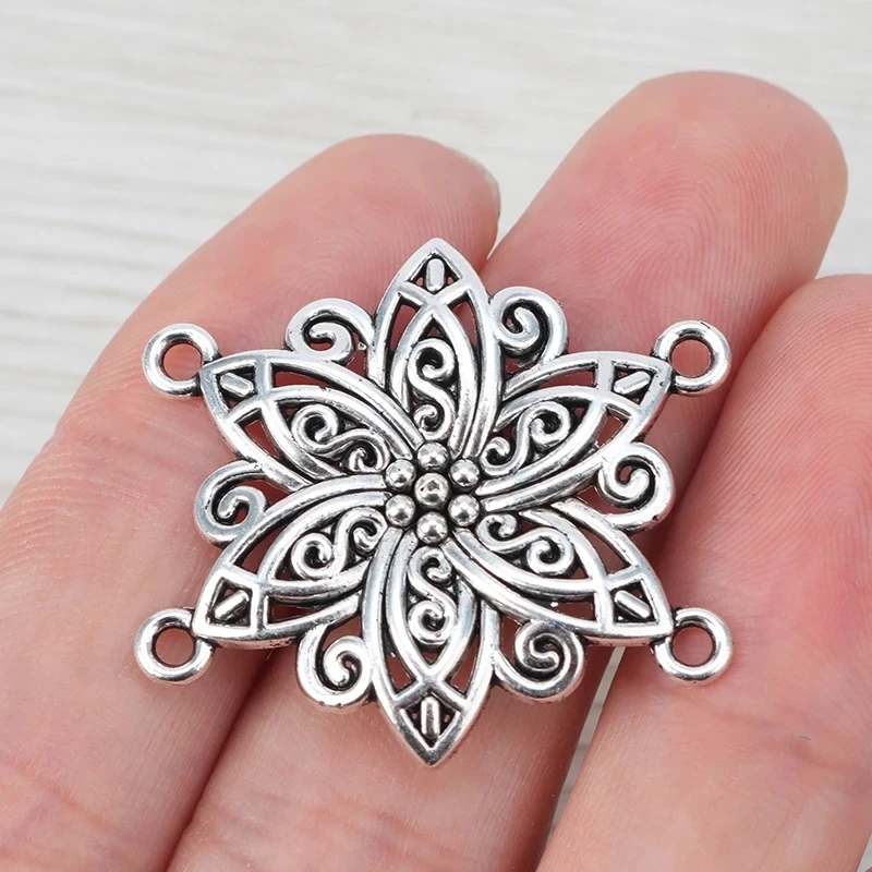 20 x Tibetan Silver Large Hollow Filigree Flower Charms Pendants Connector Beads for DIY Necklaces Jewelry Making Findings