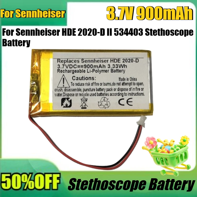 

New 3.7V 900mAh High Quality Battery for Sennheiser HDE 2020-D II 534403 Stethoscope Battery