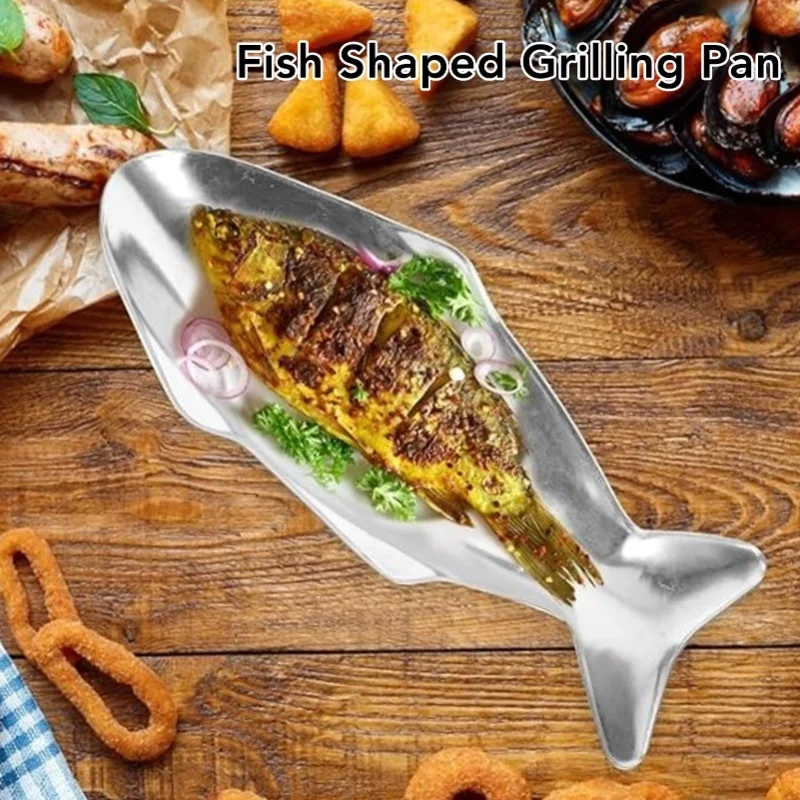 Fish Shaped Grilling Pan Uniform Heating Aluminum Alloy Fish Serving Pan For Hotel Restaurants Banquets L