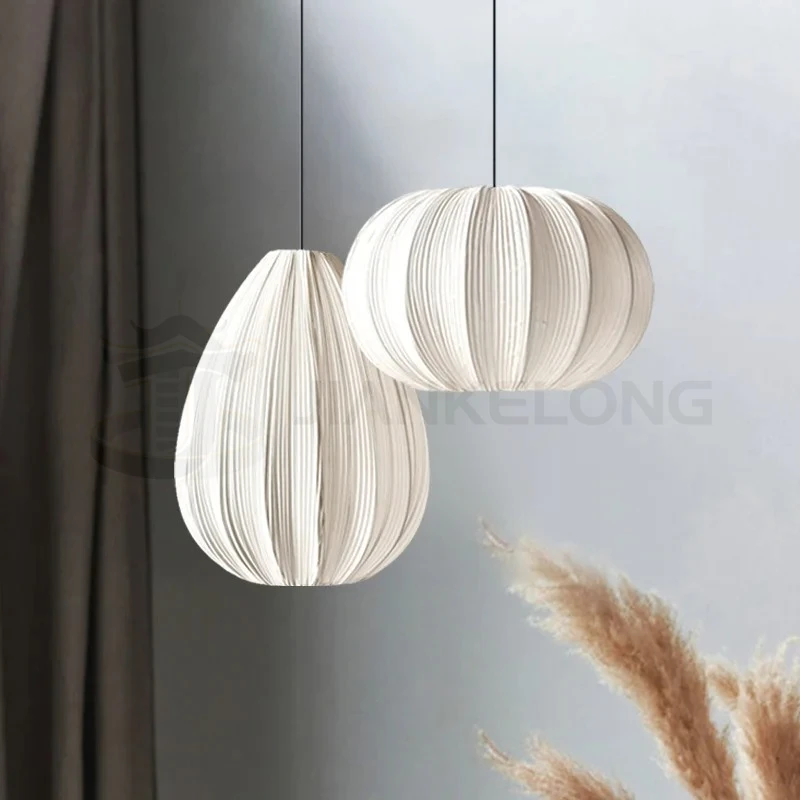 Japanese Wabi-Sabi Pleated Fabric Led Pendant Lights For Dining Room E27 Chandelier Lighting Home Decoration Study Bedroom Lamps