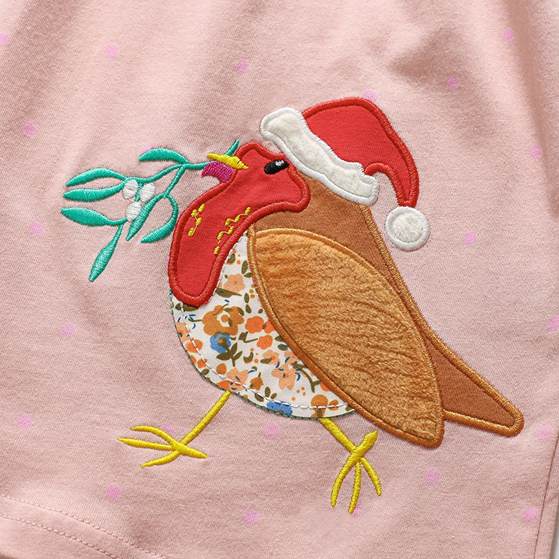 Little maven Kids Clothes Children\'s Clothing Girls 2024 New Autumn Spring Long Sleeves Embroidered Cartoon Birds Dress Cotton