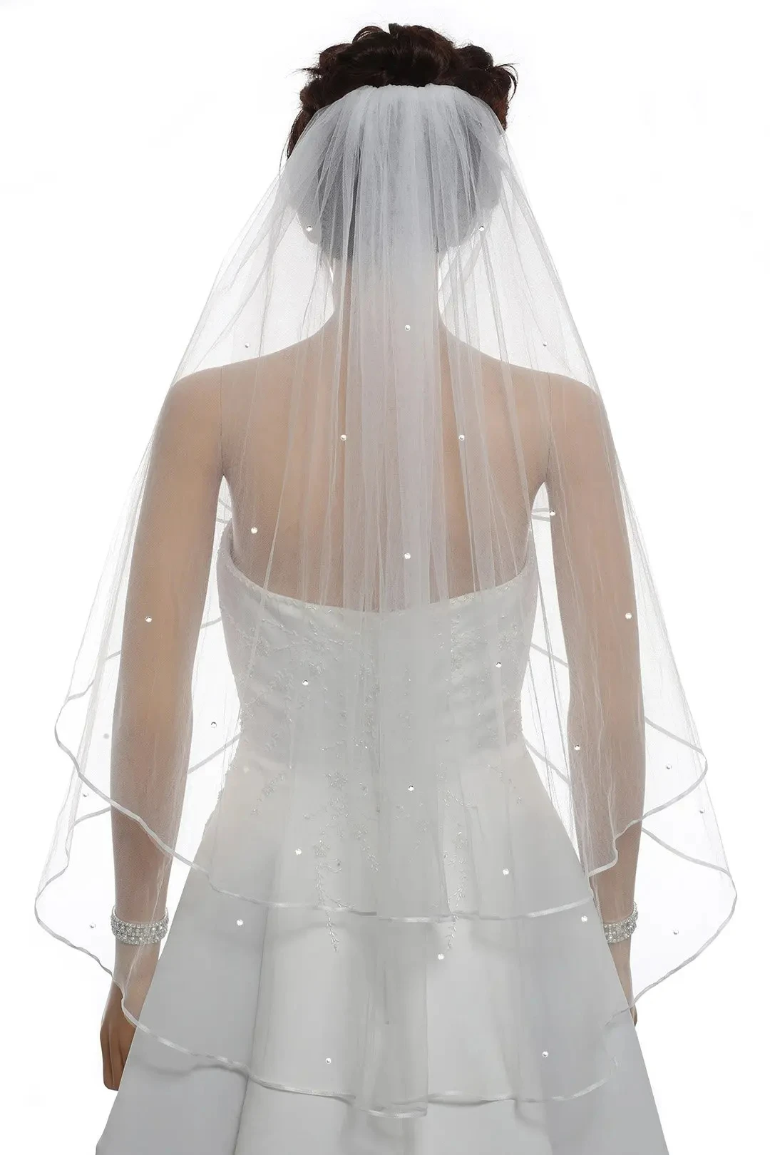 

White/Ivory New Two Layers Beads Bridal Veil With Comb Short Ribbon Edge Head Wedding Accessories