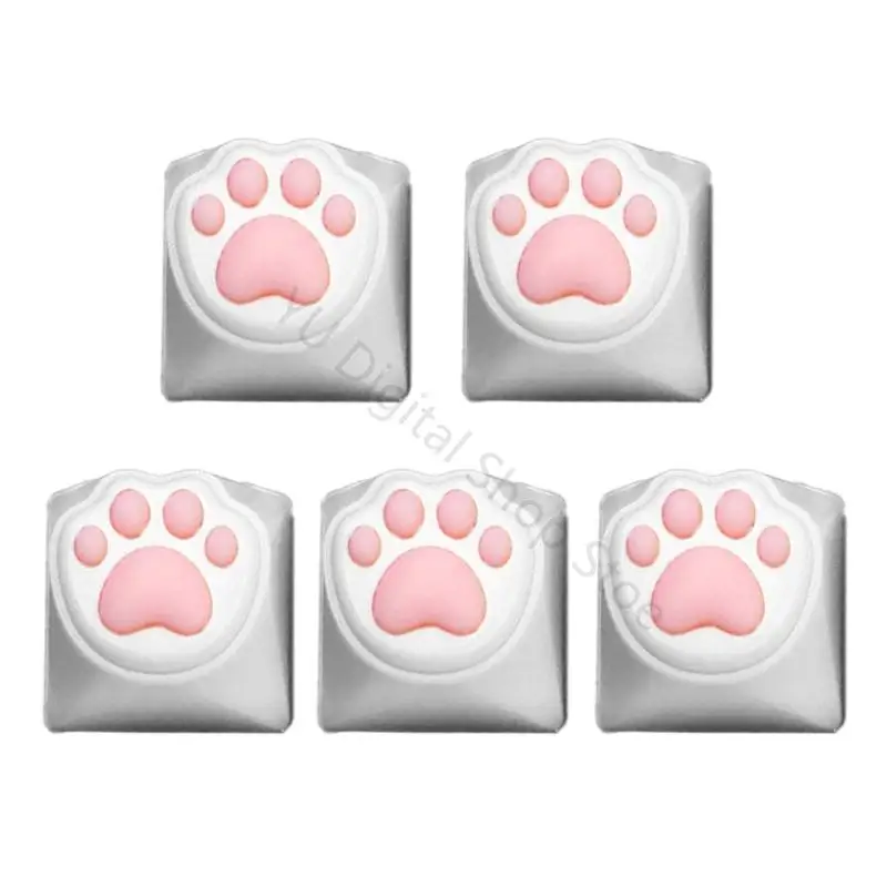 96BA Cats Paws Accent Keytops for Mechanical Keyboard, Silicone Finish Replacement Set, Stem Fit for Typing Area Styling