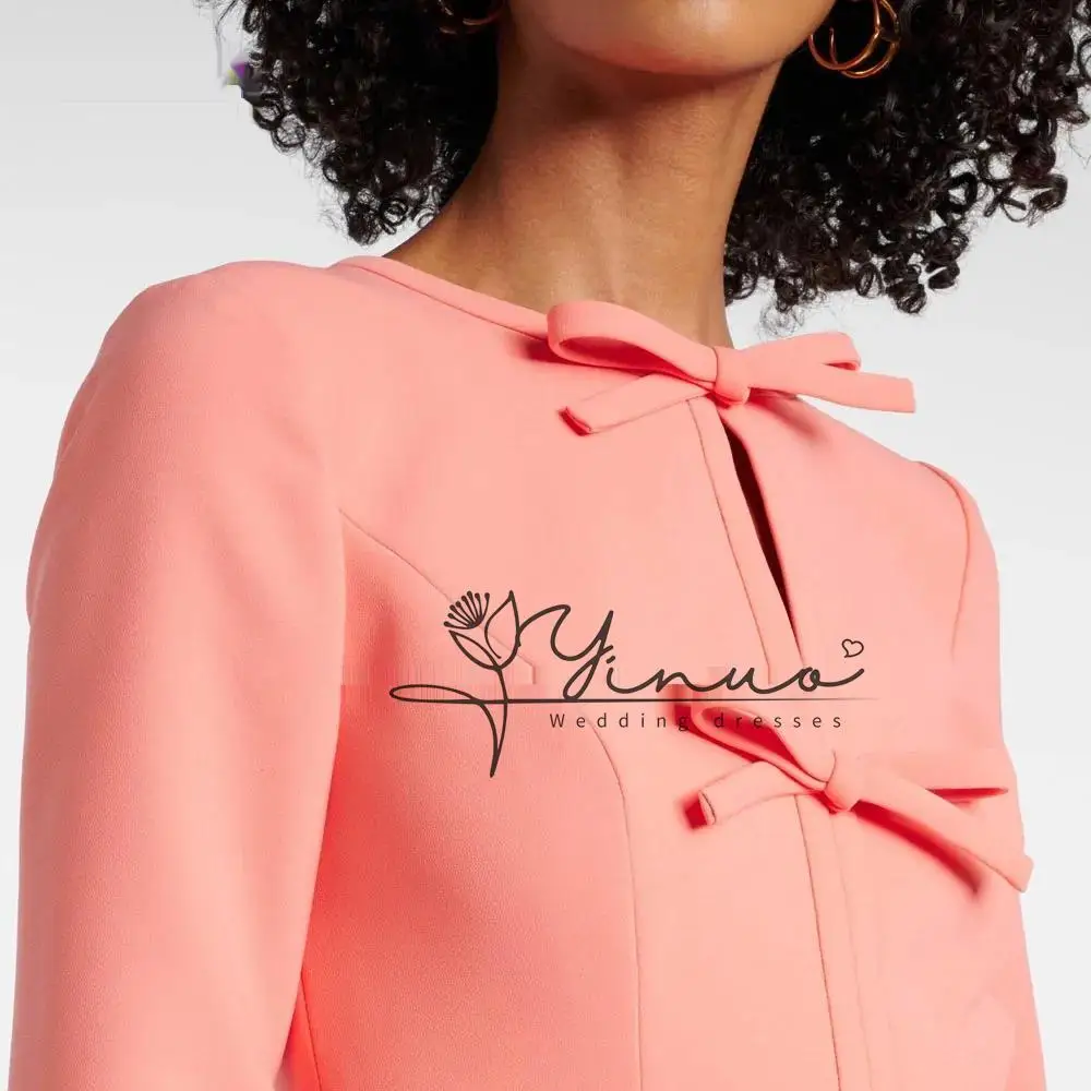 فستان سهرة كريب بسيط بطول الأرض مخصص برقبة دائرية فستان حفلة موسيقية بأكمام طويلة 2025 فستان حورية البحر مع فيونكة #2