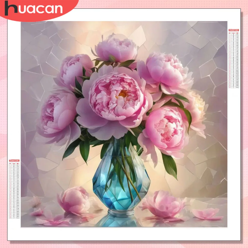 HUACAN Diamond Painting 5d Peony Flower Handmade Rhinestones