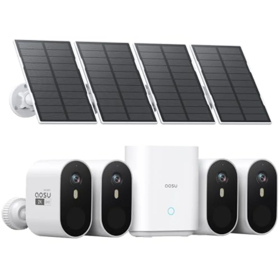 

Outdoor solar security camera kit: wireless 4-camera 2K QHD system with 166 ultra-wide angle, color night vision, 60-day local