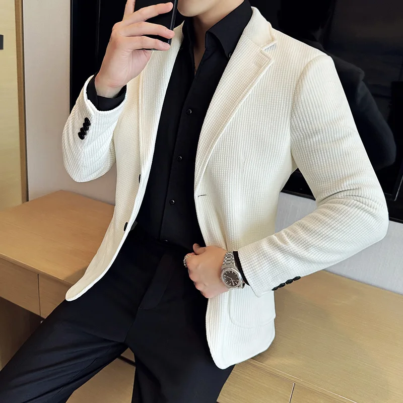 Blazer Hombre High-quality Corduroy Suit Jacket Korean Version Business Slim Fit Formal Social Banquet Dress Jacket Size 4XL-M