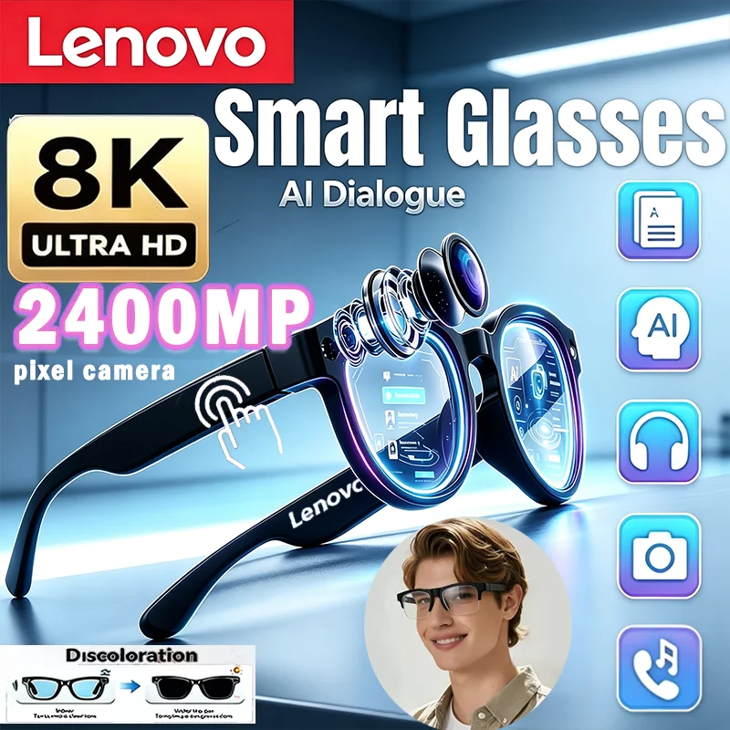 Lenovo 8K Bluetooth Video Smart Glasses 2400MP Photo AI Conversation Translation Recording Listening To Music AISmart Sunglasses