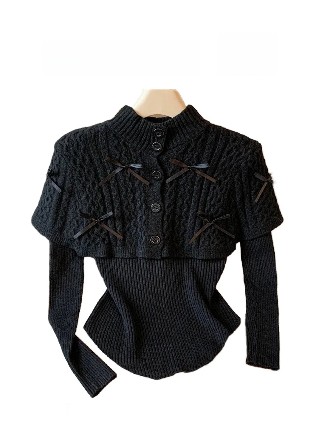 

Ele Knitted High Collar Sweater with Knot Design for Women Autumn Winter Faion Korean Sle Slim Fit Long Sve