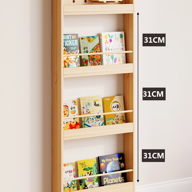 

Solid children's wall-mounted bookshelf Ultra-thin door rear shelf against the wall Picture book rack on the wall Hole boar
