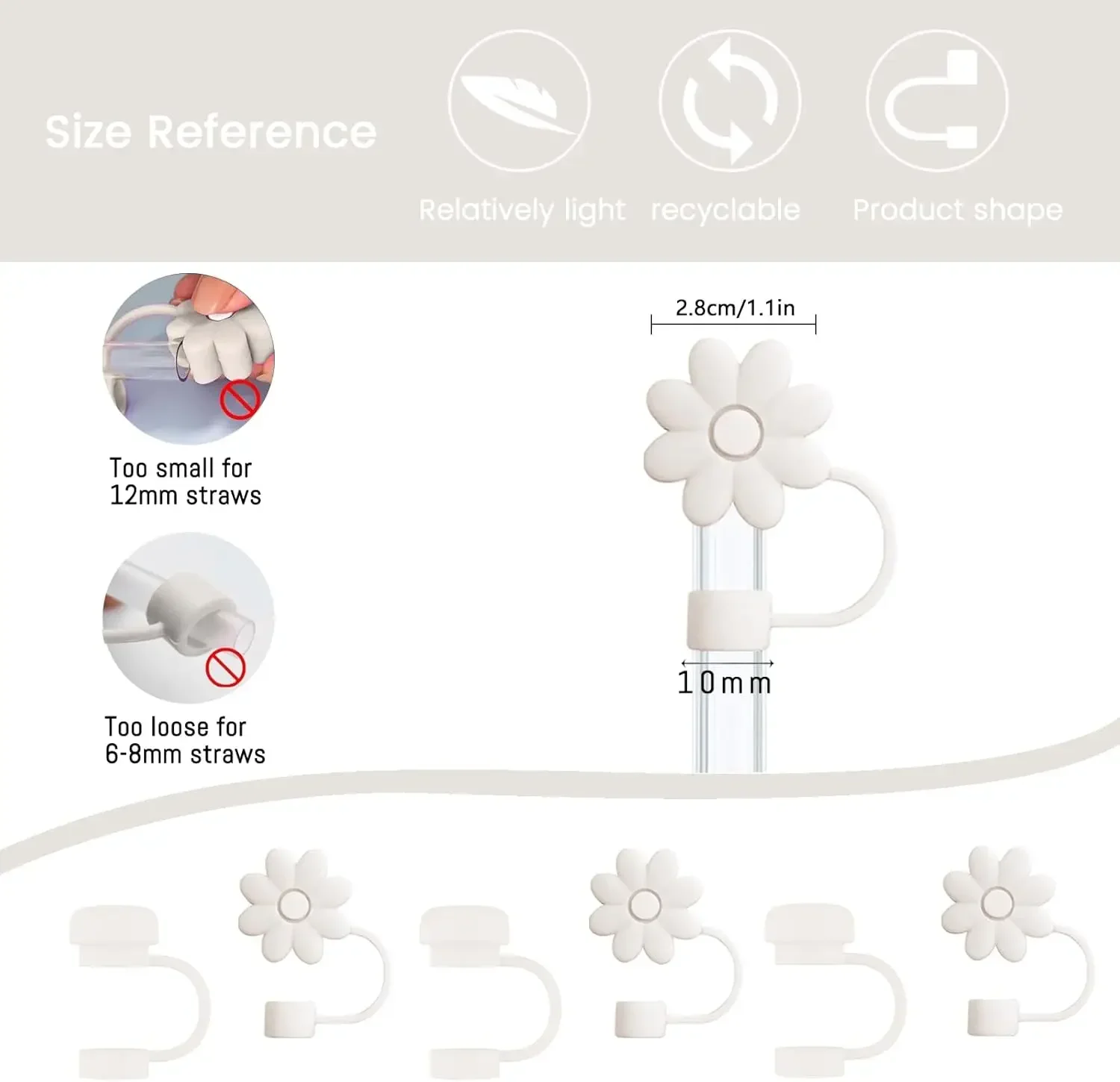 9pcs Accessories Set for Stanley Cup 2 Straws and Brush and 1 Flower Charm Chain 3 Spill Proof Stopper Flowers Straw Cover Boot