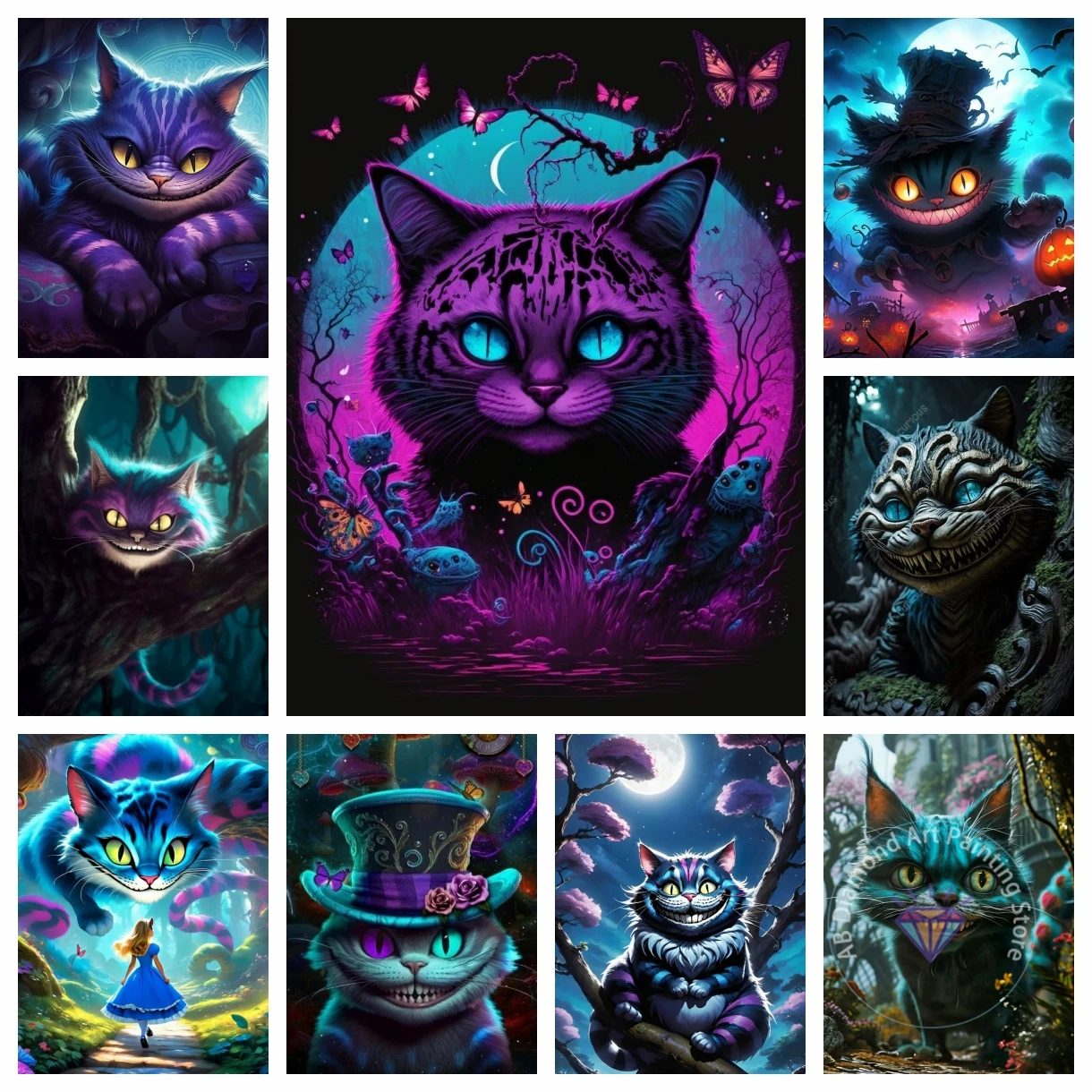 

Alice in Wonderland Cheshire Cat AB Diamond Painting Kit DIY Diamond Embroidery Cross Stitch Handmade Art Gift Crafts Home Decor