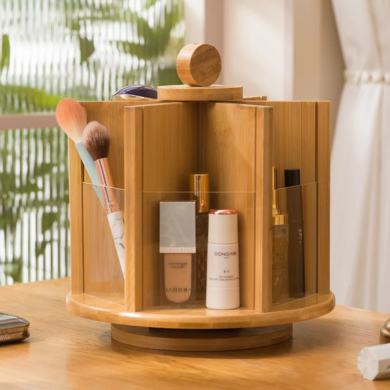 Wooden retro rotating cosmetics, skincare products, dressing table, storage box components, drawer style storage box, shelf