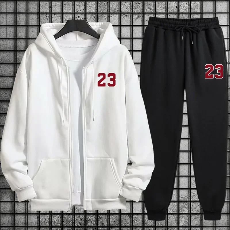 2026 Winter Daily Casual Sports Style Running Suit Men's Fashion Set, Size 23 Printed Hoodie Running Pants Two Piece Set